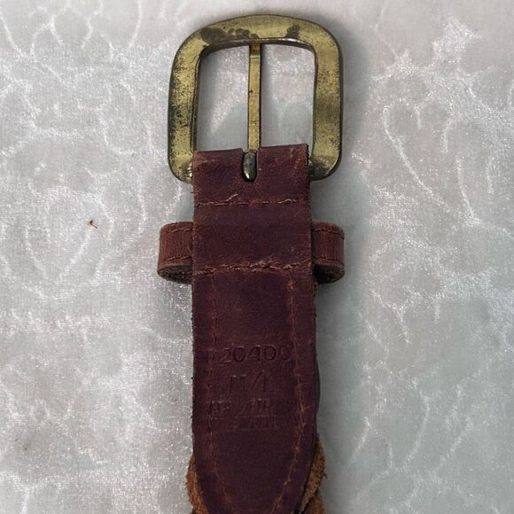 Vintage Leather Belt Unisex M/L Brown Braided Gold Tone Buckle Made In Uruguay - Picture 6 of 7